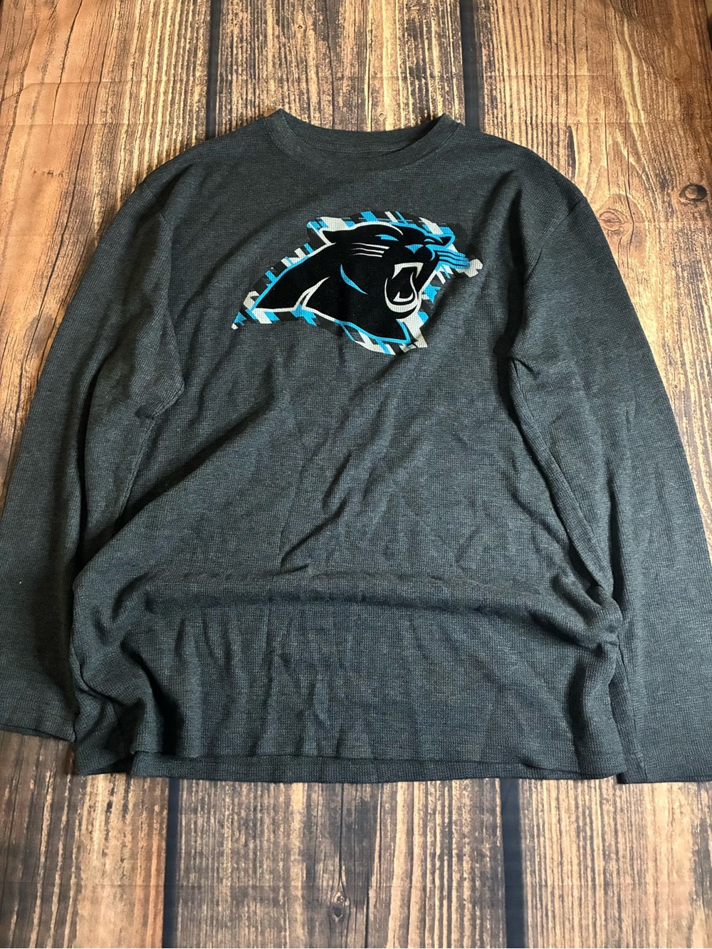 Men's Charcoal Long-Sleeve Panther Logo Shirt - Black/Blue Accents